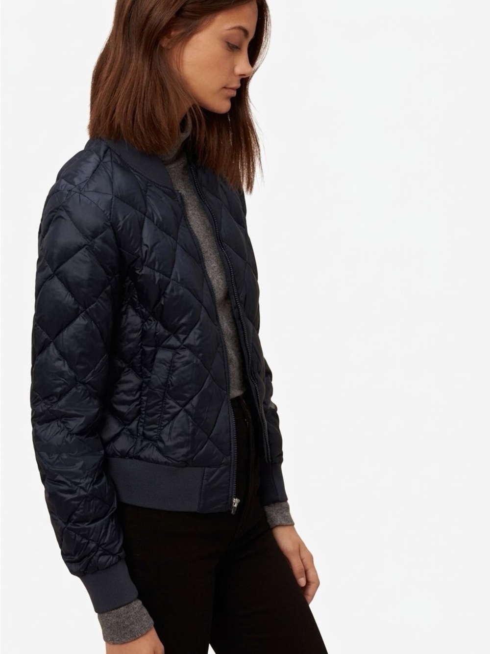 TNA | ARITZIA LEAGUE DOWN QUILTED BOMBER JACKET IN NAVY